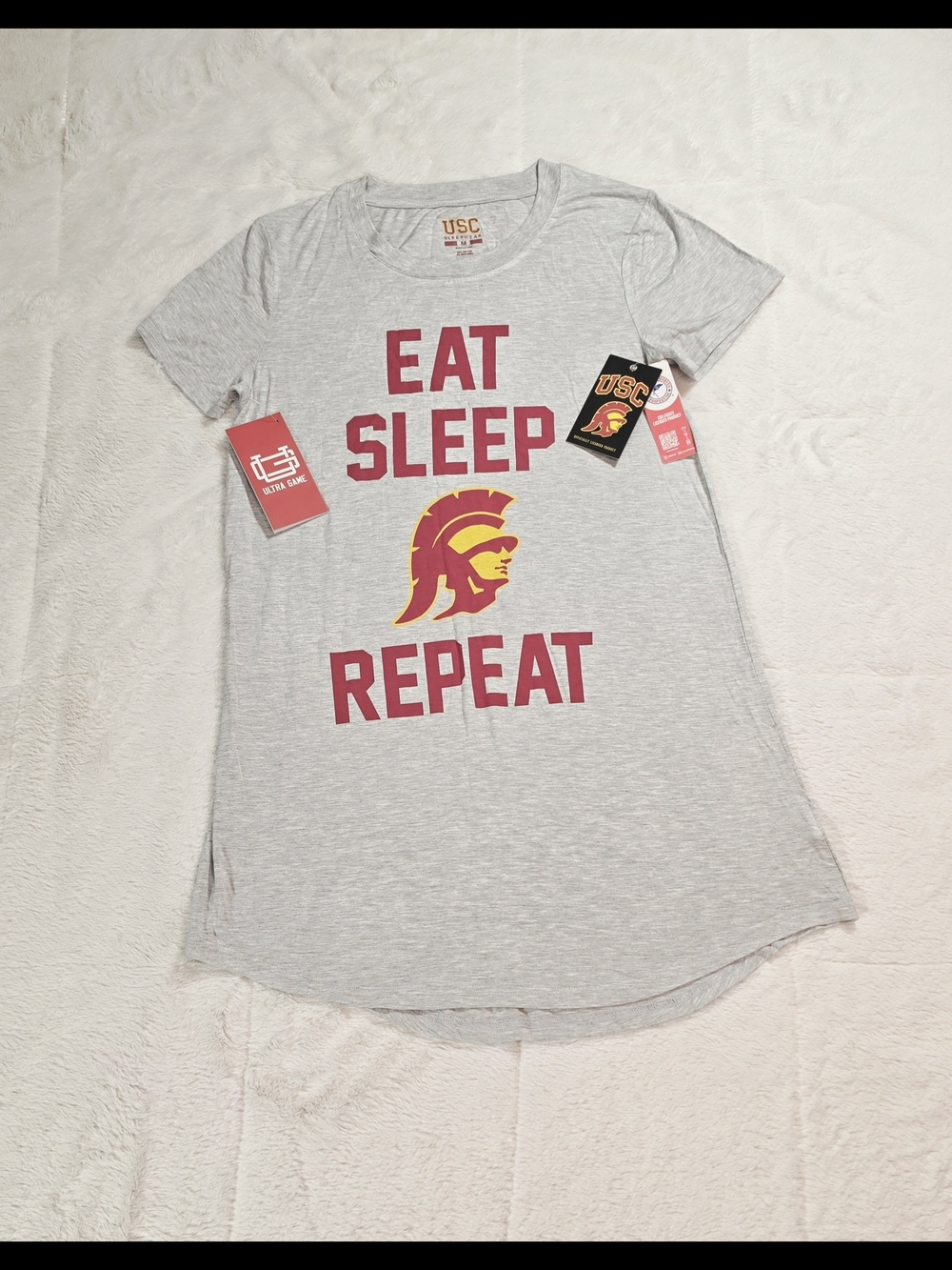 NCAA Gray Sleep Tee with Cardinal & Gold USC Trojan Graphic(OBX-07)